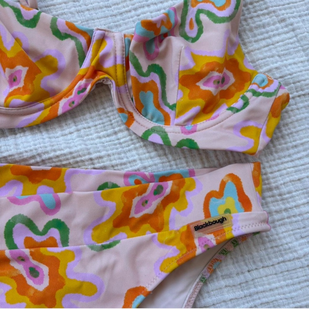 blackbough colorful bikini set top bottoms funky floral print pink orange green